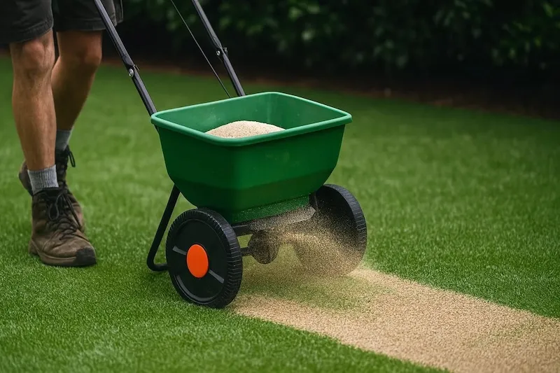applying artificial turf infill with a drop spreader