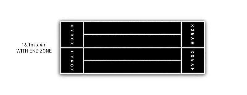 Top-view diagram of a 4m by 16.5m custom sled lane with branding area.