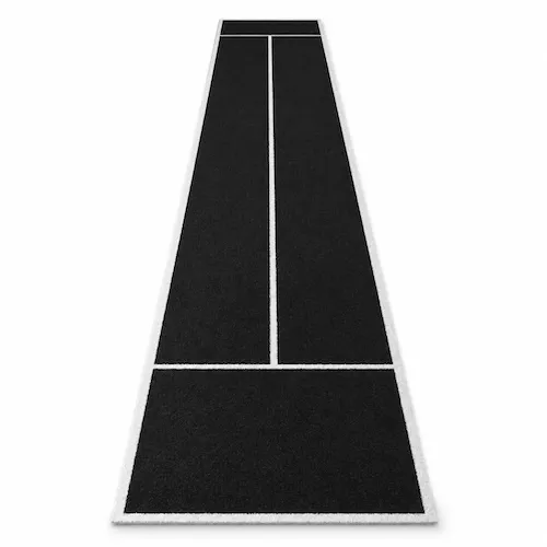 Temporary preview of a black sled turf lane with white markings.